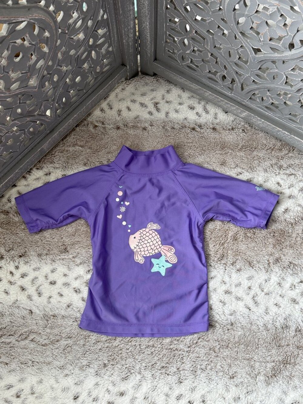 UV Skinz purple rashguard girls 3T sparkly fish tropical beach summer vacation